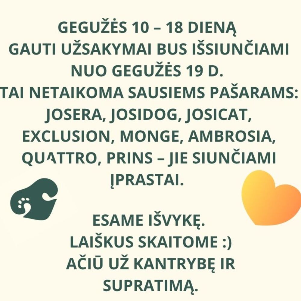 Kai kuriuos užsakymus išsiųsime vėliau