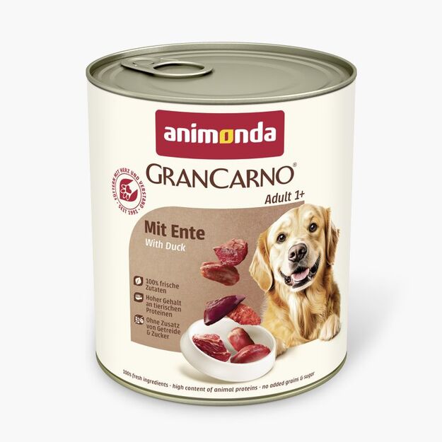 Animonda GranCarno Adult Duck: konservai suaugusiems šunims su šviežia antiena, 800 g 1