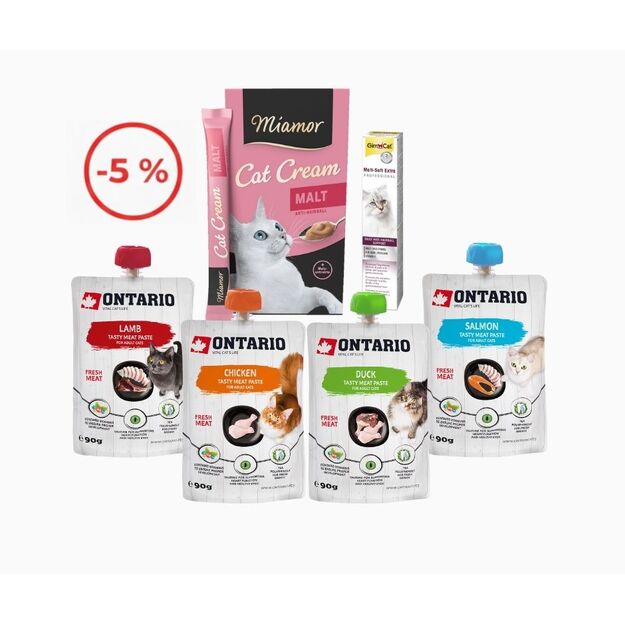 Rinkinys katėms mėsos ir salyklo (malt) pastos 