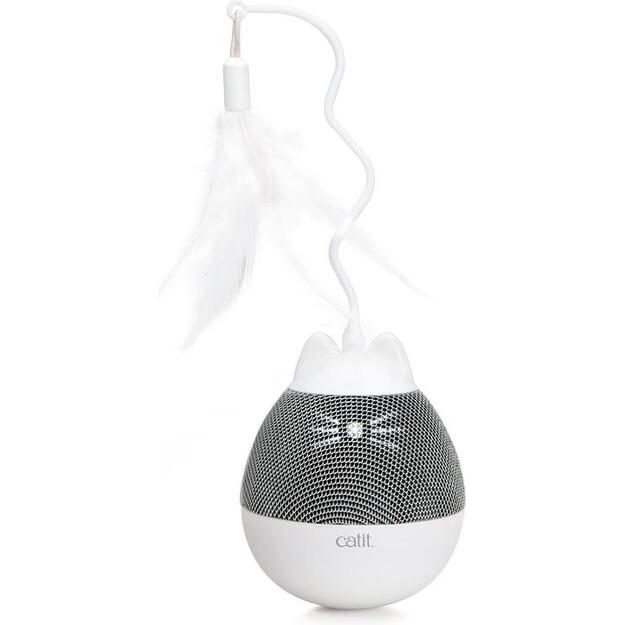 Žaislas katei interaktyvus su plunksnomis, Catit Pixi Spinner, baltas / pilkas