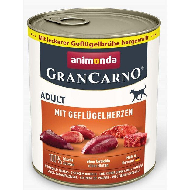 Animonda GranCarno Adult Poultry Hearts: konservai suaugusiems šunims su paukštienos širdelėmis, 800 g