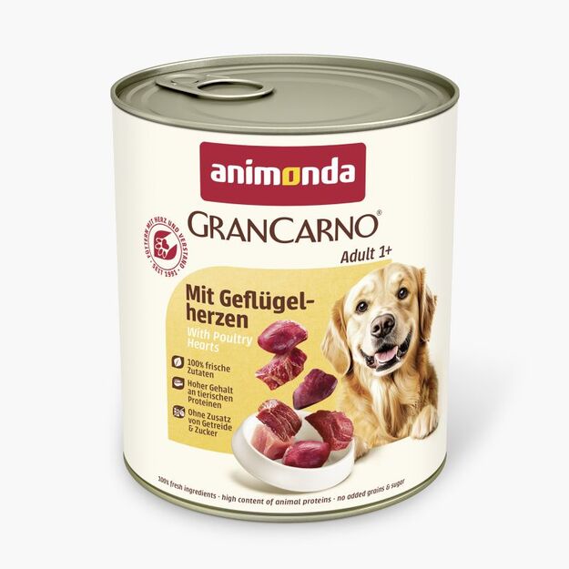 Animonda GranCarno Adult Poultry Hearts: konservai suaugusiems šunims su paukštienos širdelėmis, 800 g 1