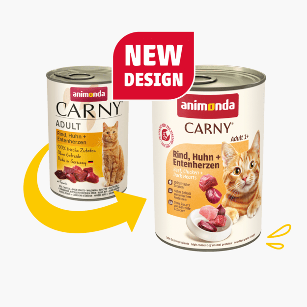 Animonda Carny Adult Beef + Chicken + Duck Heart – konservai katėms su šviežia jautiena, vištiena ir ančių širdelėmis, 400 g