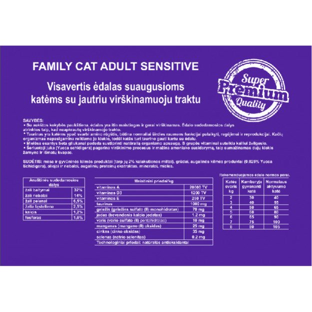 Family Cat Sensitive Adult 10kg pašaras suaugusioms katėms