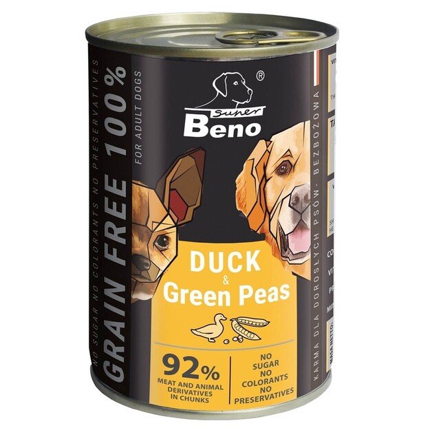 Konservai šunims Super Beno Grain Free (antiena ir žirniai), 415 g
