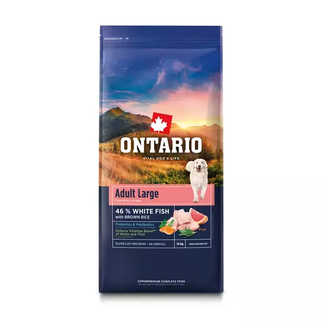 Ontario Adult Large Fish and Rice, 12 kg, pašaras didelių veislių šunims su žuvimi ir ryžiais 1