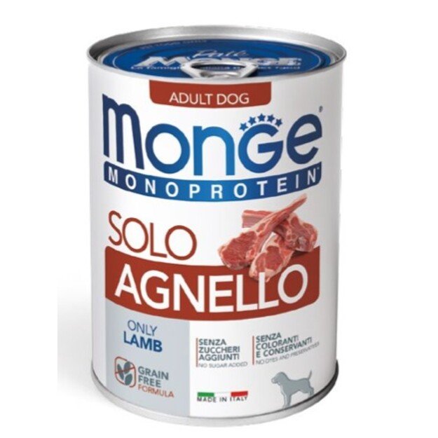 Monge Monoproteico Solo Agnello – Monoproteininiai konservai šunims su gryna ėriena, 400 g 1