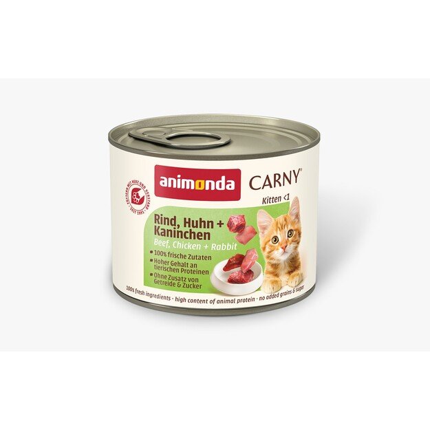 Animonda Carny Kitten – konservai kačiukams su jautiena, vištiena ir triušiena, 200 g 1
