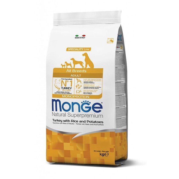 Monge spec. line monoprotein adult sausas pašaras visų veislių suaugusiems šunims su kalakutiena, ryžiais, bulvėmis 12kg