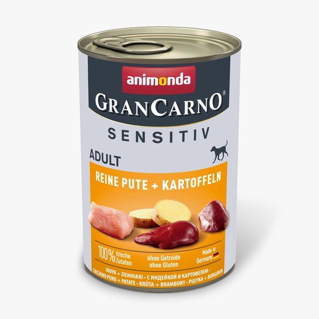 Animonda GranCarno Adult Sensitive Turkey + Potato: konservai jautriems šunims su gryna kalakutiena ir bulvėmis, 400 g