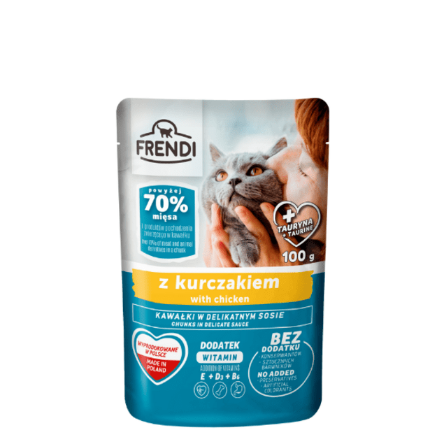 Frendi šlapias maistas katėms – gabaliukai padaže su vištiena, 100 g