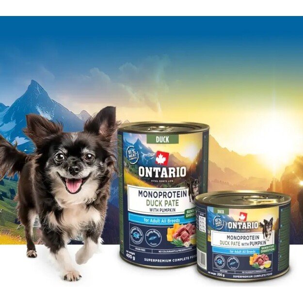 Ontario Monoproteino konservai šunims su antiena ir moliūgais, 200 g 2