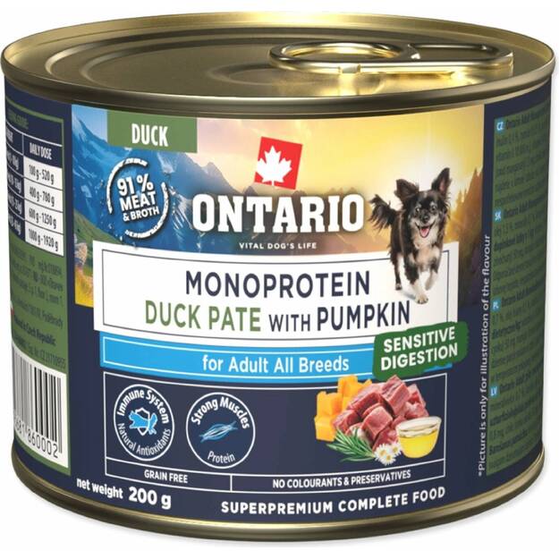 Ontario Monoproteino konservai šunims su antiena ir moliūgais, 200 g 1