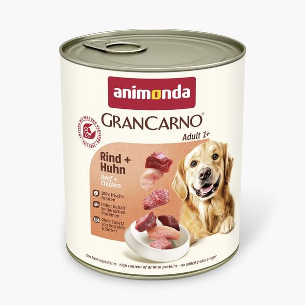 Animonda GranCarno Adult Beef + Chicken: konservai šunims su šviežia jautiena ir vištiena, 800 g 1