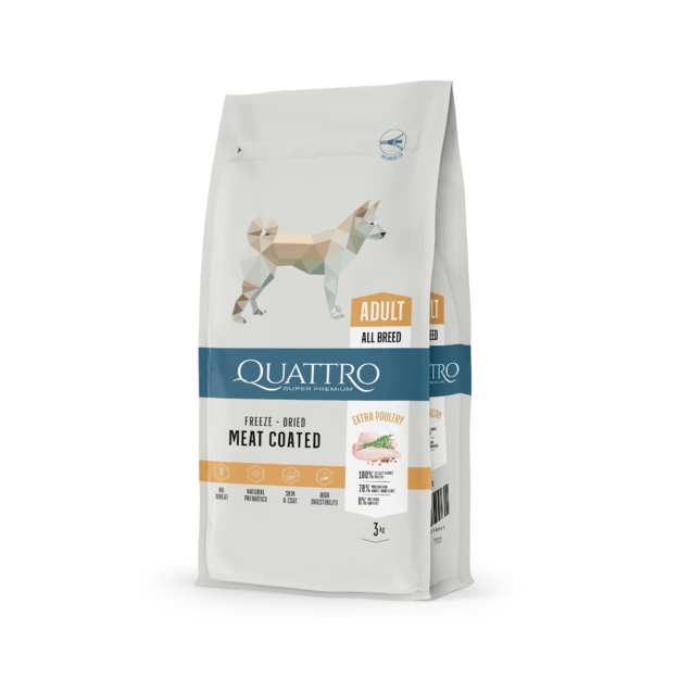 QUATTRO Extra Poultry su paukštiena sausas šunų pašaras, 3kg