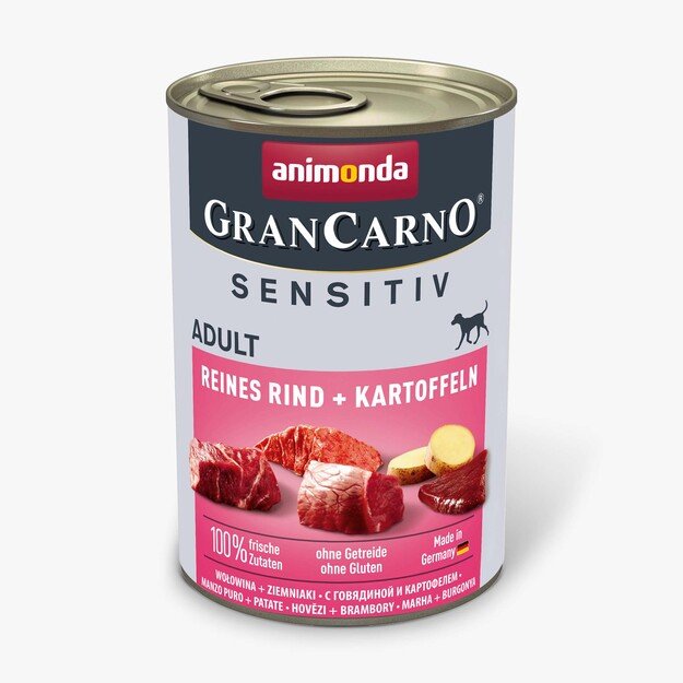Animonda GranCarno Adult Sensitive Beef + Potato: konservai jautriems šunims su gryna jautiena ir bulvėmis, 400 g