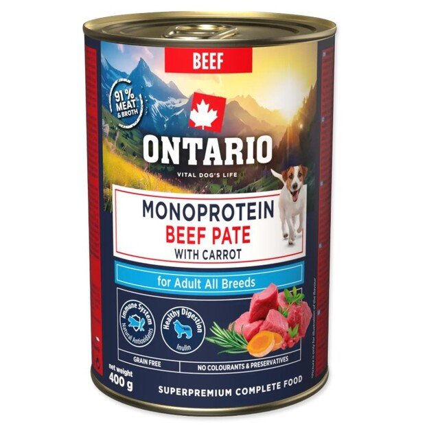 Ontario Monoproteino konservai šunims su jautiena ir morkomis, 400 g