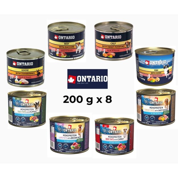 Konservų rinkinys šunims Ontario 200 g x 8
