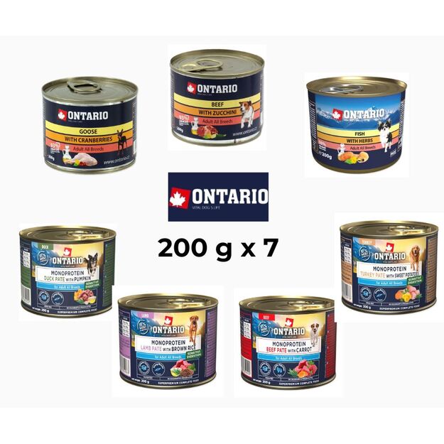 Konservų rinkinys šunims Ontario 200 g x 7