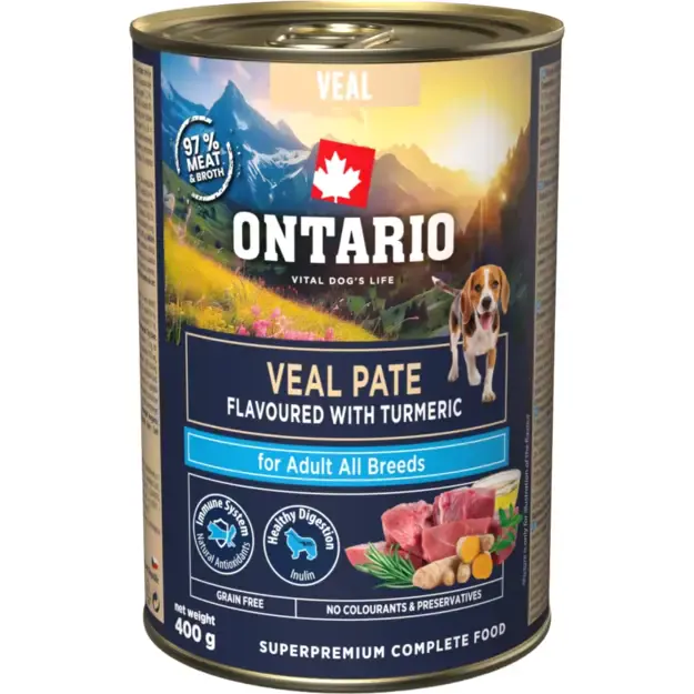 Ontario konservai šunims su veršiena ir ciberžole, 400 g, Veal Pate flavoured with Turmeric