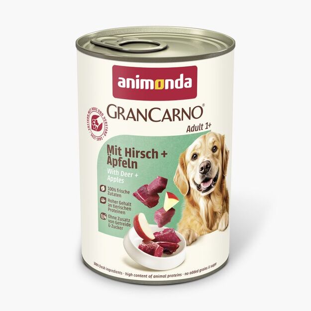 Animonda GranCarno Adult: konservai šunims su elniena, pagardinta obuoliais, 400 g 1