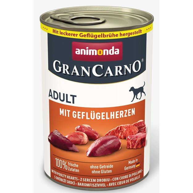 Animonda GranCarno Adult Poultry Hearts: konservai suaugusiems šunims su paukštienos širdelėmis, 400 g