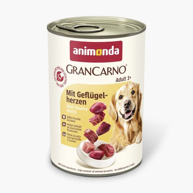 Animonda GranCarno Adult Poultry Hearts: konservai suaugusiems šunims su paukštienos širdelėmis, 400 g 1