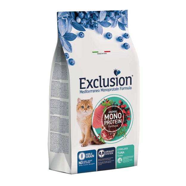 Exclusion Exclusion Mediterraneo Monoprotein sausas pašaras sterilizuotoms katėms su tunu, 12 kg