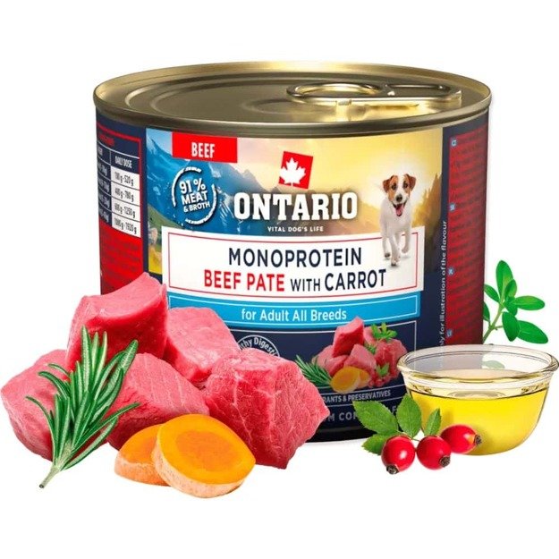 Ontario Monoproteino konservai šunims su jautiena ir morkomis, 200 g