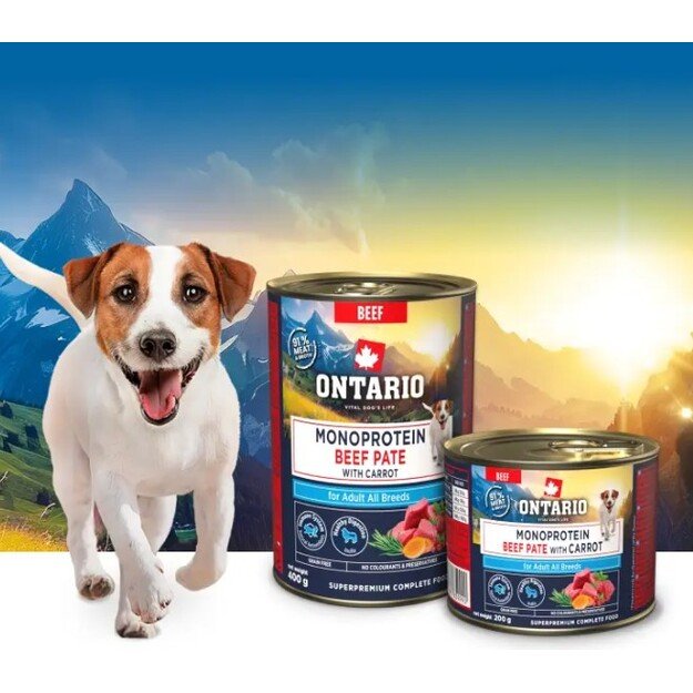 Ontario Monoproteino konservai šunims su jautiena ir morkomis, 200 g 2