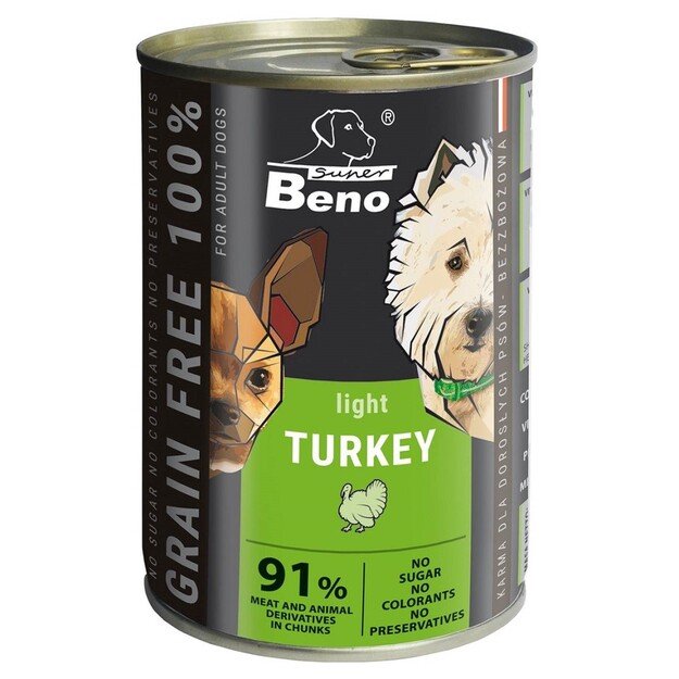 Konservai šunims Super Beno Grain Free Light (su kalakutiena), 415 g