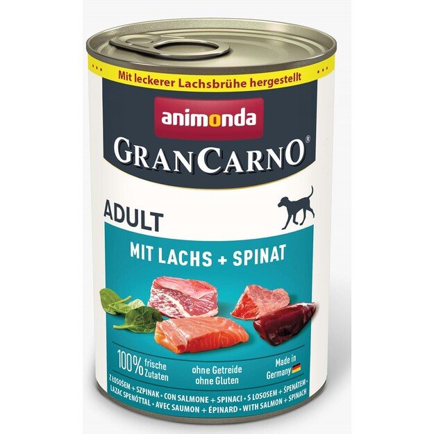 Animonda GranCarno Adult: konservai šunims su lašiša, praturtinta špinatais, 400g