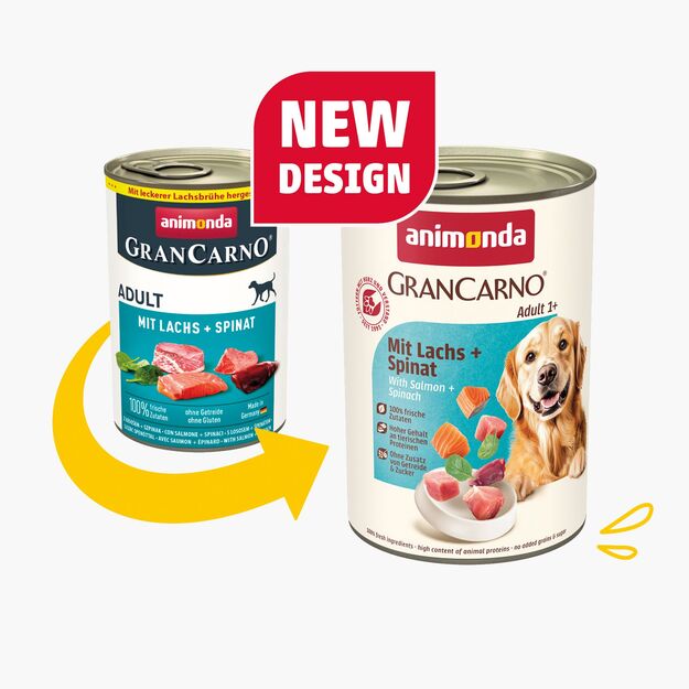 Animonda GranCarno Adult: konservai šunims su lašiša, praturtinta špinatais, 400g