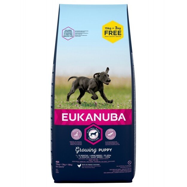 Eukanuba Large Puppy visavertis pašaras didelių veislių jauniems šuniukams su vištiena 15kg