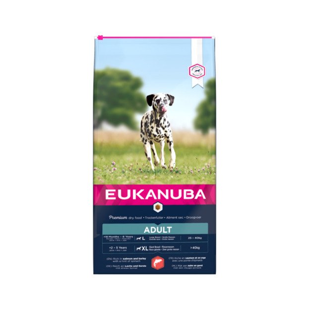 Eukanuba L/XL visavertis pašaras suaugusiems šunims su lašiša ir miežiais, 12 kg