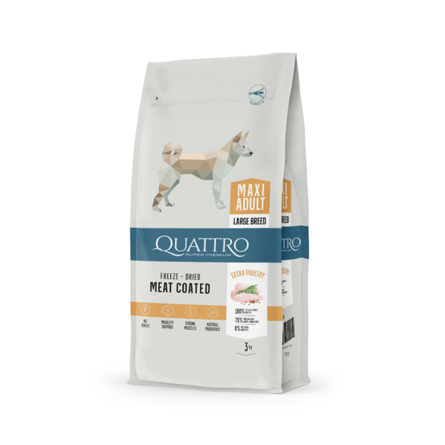 QUATTRO Maxi Poultry su paukštiena sausas didelių veislių šunų pašaras, 3kg