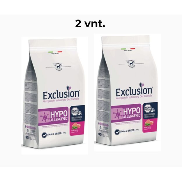 2 vnt. - Exclusion Hypoallergenic mažų veislių šunų maistas su kiauliena ir žirneliais 2 kg