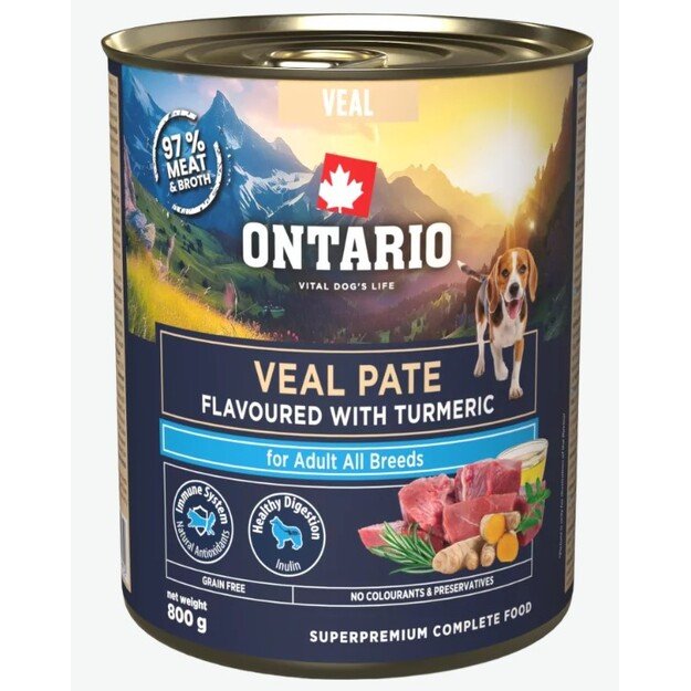 Ontario konservai šunims su veršiena ir ciberžole, 800 g, Veal Pate flavoured with Turmeric