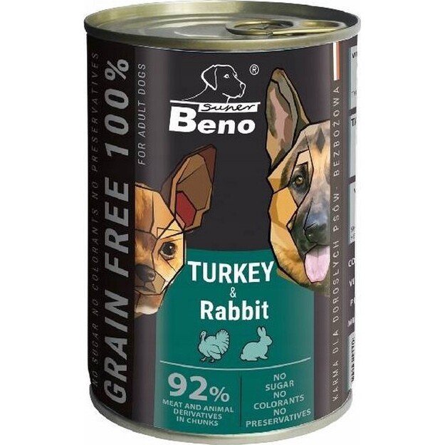 Konservai šunims Super Beno Grain Free (kalakutiena ir triušiena), 415 g