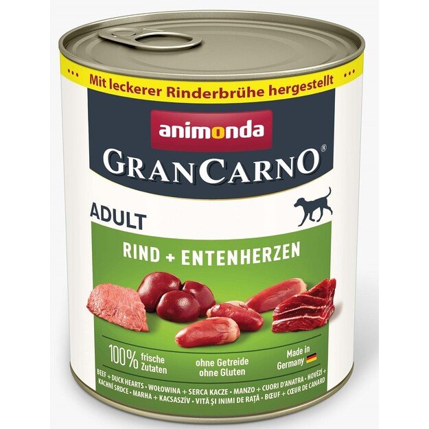 Animonda GranCarno Adult Beef + Duck Hearts: konservai suaugusiems šunims su jautiena ir ančių širdelėmis, 800 g