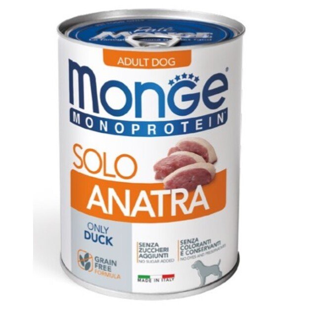Monge Monoproteico Solo Anatra – Monoproteininiai konservai šunims su gryna antiena, 400 g 1