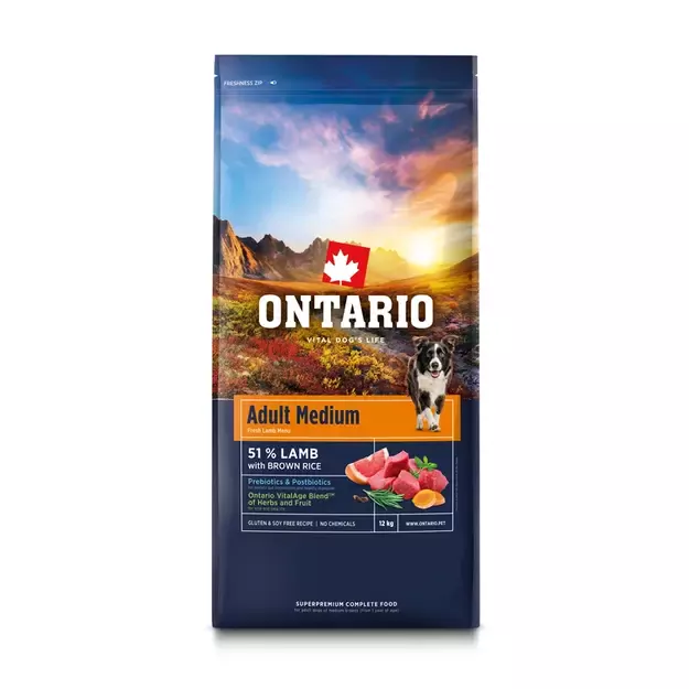 Ontario Adult Medium Lamb and Rice, 12 kg, pašaras vidutinių veislių šunims su ėriena ir ryžiais 1