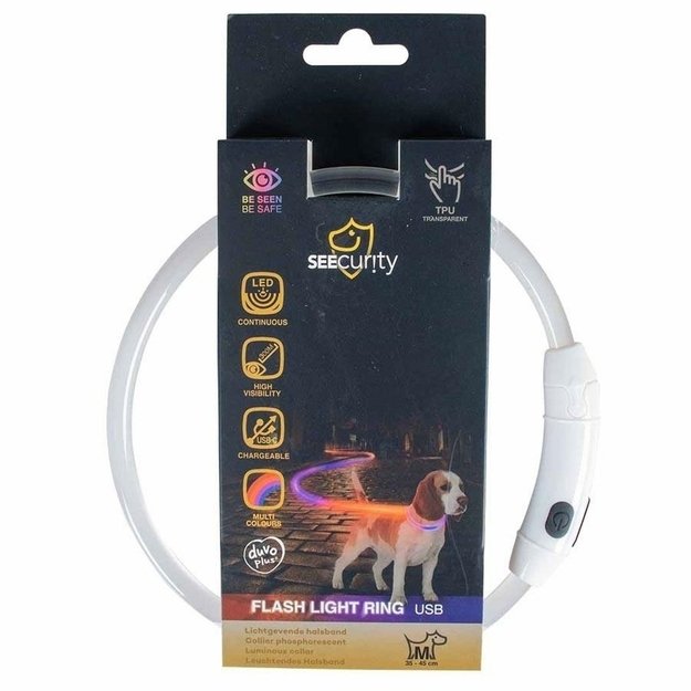 Įvairiaspalvis šviečiantis antkaklis šunims, SEECURITY,  USB TPU ``M``, 45 cm