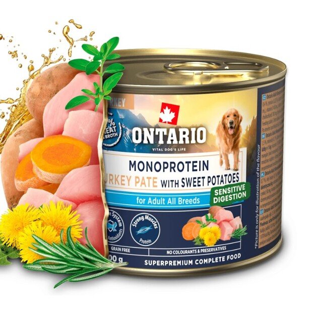 Ontario Monoproteino konservai šunims su kalakutiena ir saldžiosiomis bulvėmis, 200 g