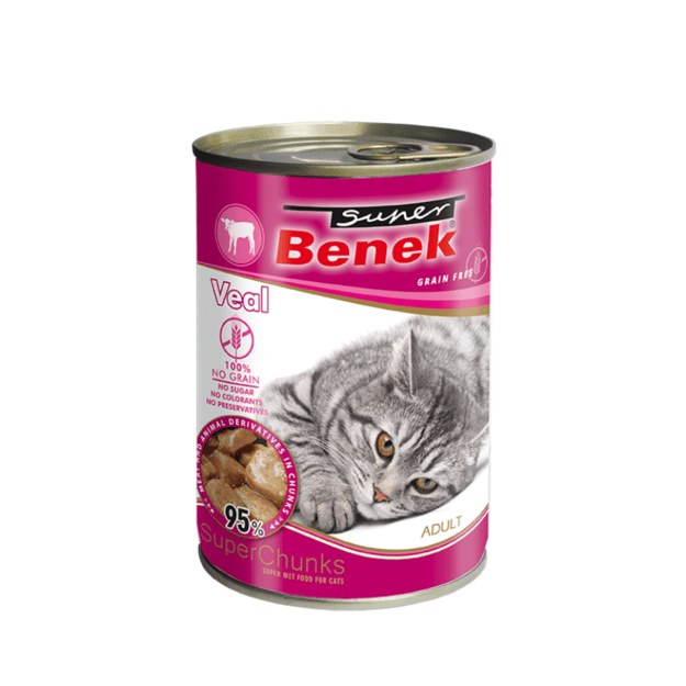 Super Benek begrūdžiai konservai katėms su veršiena, 415 g