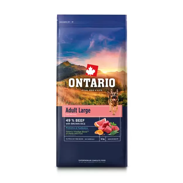 Ontario Adult Large Beef  and Rice, 12 kg, pašaras didelių veislių šunims su jautiena ir ryžiais 1