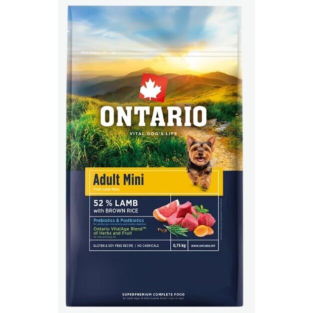 Ontario Adult Mini Lamb and Brown Rice, 0,75 kg, pašaras mažų veislių šunims su ėriena ir rudaisiais ryžiais