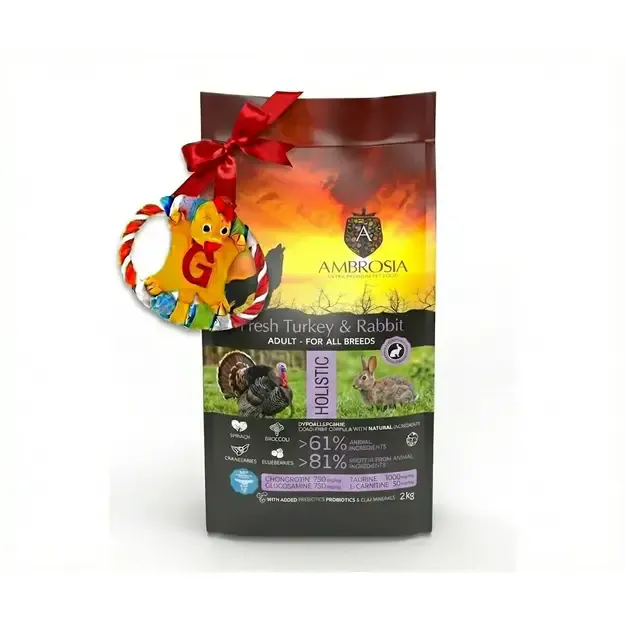 Ambrosia + DOVANA begrūdis su triušiena ir šviežia  kalakutiena sausas maistas šunims, Rabbit & Fresh Turkey 12 kg