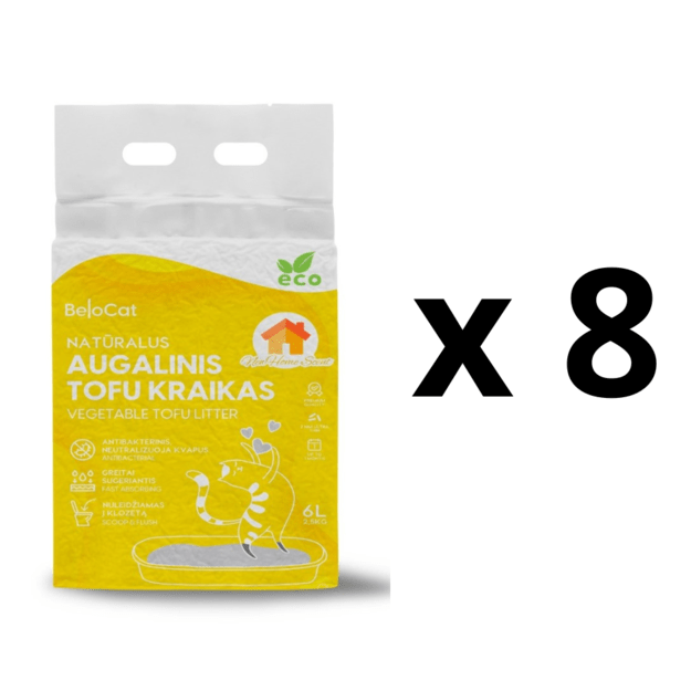 8 VNT. - Kraikas katėms TOFU BeloCat, naujų namų kvapo, 6 l (2,5 kg), 2 mm granulės