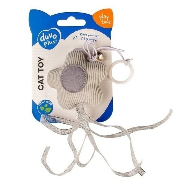 Žaislas katei - Pliušinė žvaigždė su kaspinais ir varpelliu, 17,5 x 6,5 x 3 cm